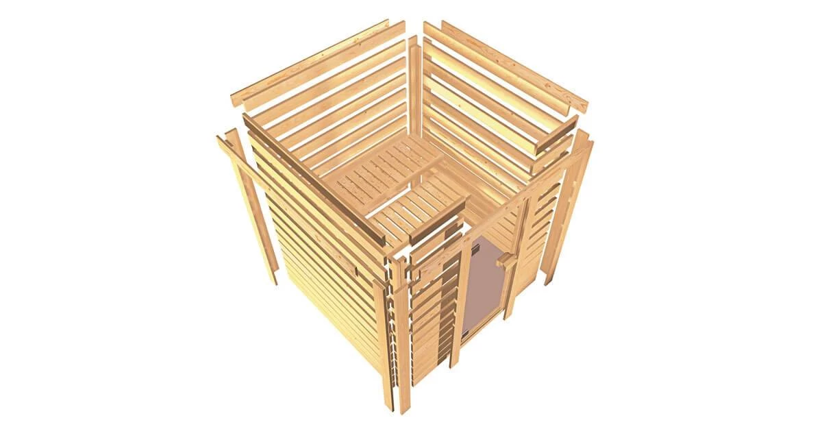 Karibu Sauna Sandra Mit Dachkranz + 3,6kW Plug&Play Ofen Integrierte Steuerung – Bild 9