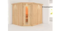 Karibu Sauna Malin Mit Dachkranz + 9kW Saunaofen Mit Ext. Steuerung