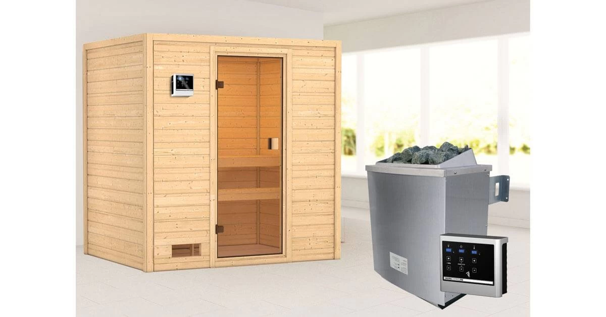 Karibu Sauna Selena + 9kW Saunaofen Mit Ext. Steuerung Easy – Bild 3