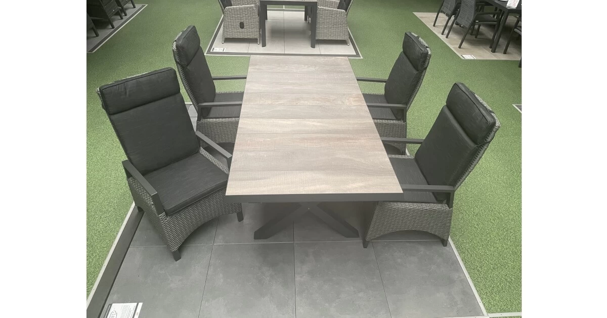 Gartenmöbel Set Mit Sincro Ausziehtisch 200/260x100cm Und 4x Dining Sessel Keramo – Bild 2
