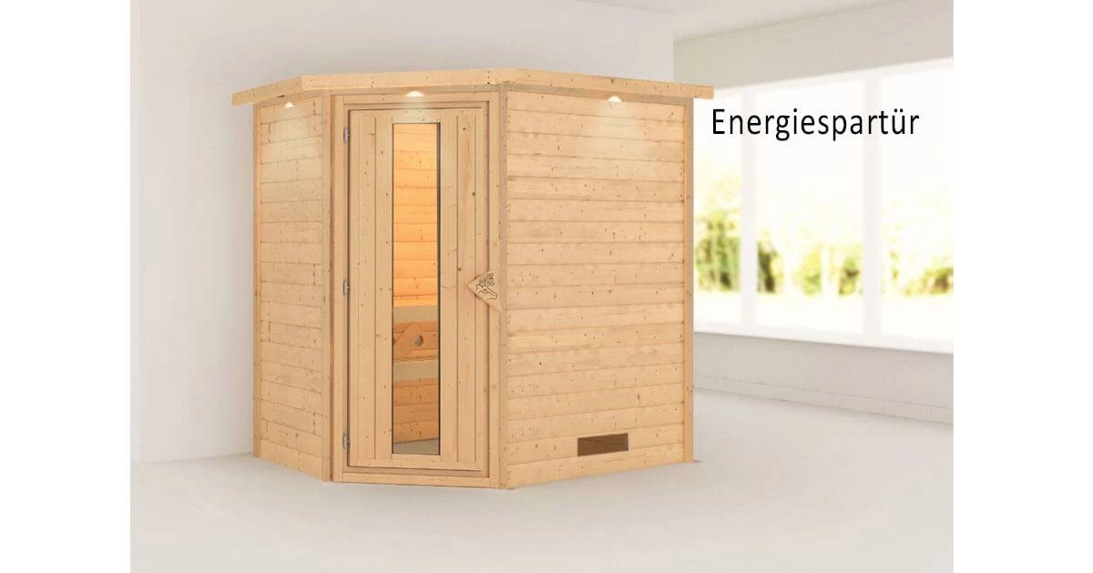 Karibu Sauna Svea Mit Dachkranz + 9kW Saunaofen Mit Integrierter Steuerung