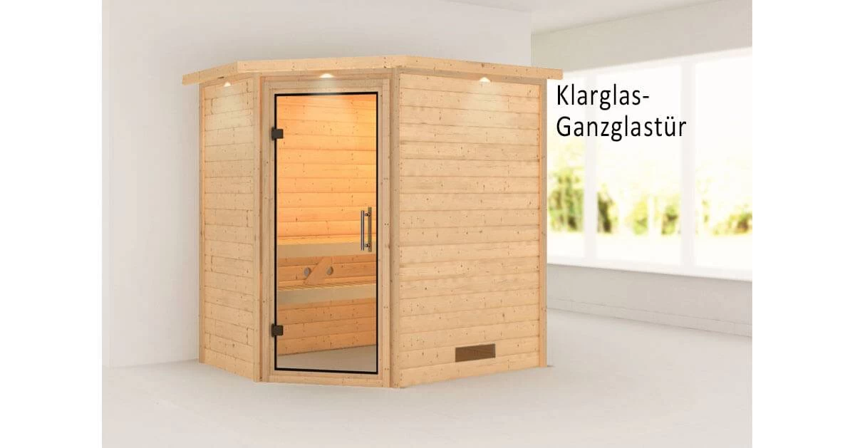 Karibu Sauna Svea Mit Dachkranz + 9kW Saunaofen Mit Integrierter Steuerung – Bild 12