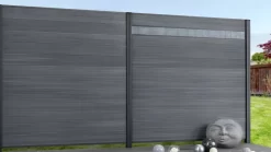 System WPC Classic Zaunfeld Set Coextrudiert Grau Steckzaun (ohne Alupfosten Anthrazit)