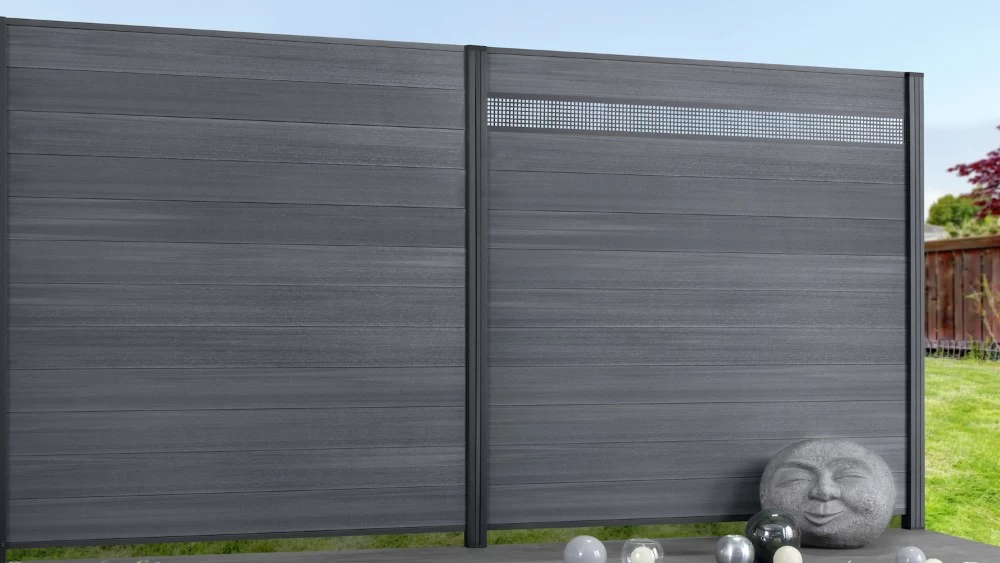 System WPC Classic Zaunfeld Set Coextrudiert Grau Steckzaun (ohne Alupfosten Anthrazit)