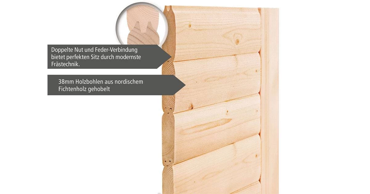 Karibu Jella Ecksauna Mit Dachkranz + 9kW Saunaofen Mit Integrierter Steuerung – Bild 4