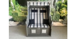 DeVries Strandkorb Hiddensee XL Kunstoffgeflecht Grey Gestell Grau Lasiert