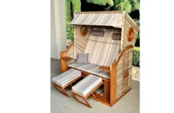 DeVries Strandkorb PURE Wave XL Kunstoffgeflecht Seashell Gestell Braun Lasiert