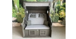 DeVries Strandkorb PURE Cliff XXL SUN Kunstoffgeflecht Stone Grey Gestell Grau Lasiert