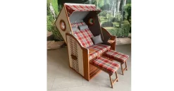 DeVries Strandkorb Twin View Kunstoffgeflecht Old Lace Gestell Braun Lasiert