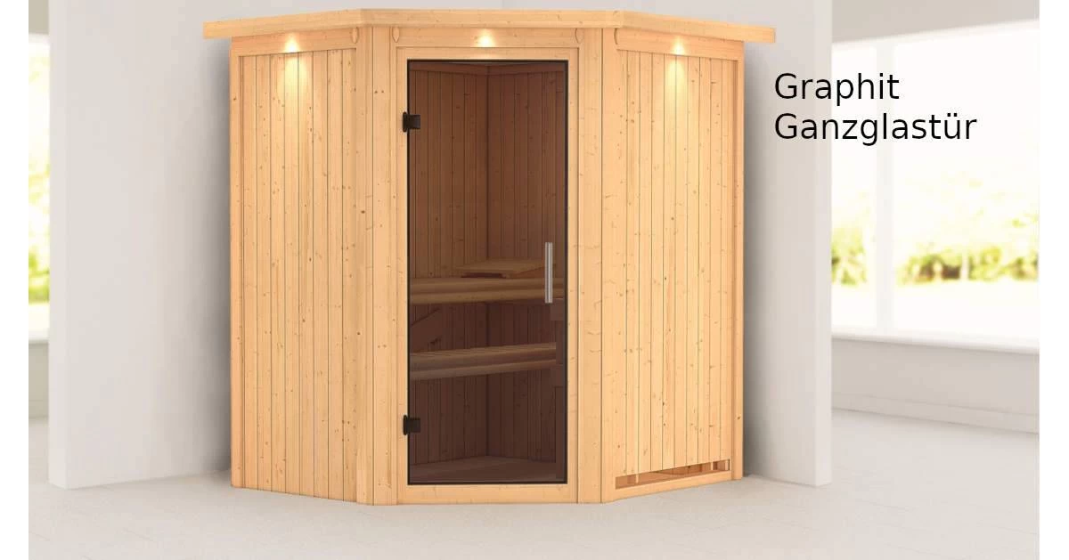 Karibu Sauna Taurin Mit Dachkranz + 9kW Saunaofen Mit Integr. Steuerung – Bild 2