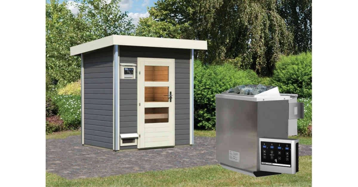 Karibu Sauna Jorgen Terragrau + 9 KW BIO-Kombiofen Mit Ext. Steuerung Easy – Bild 9