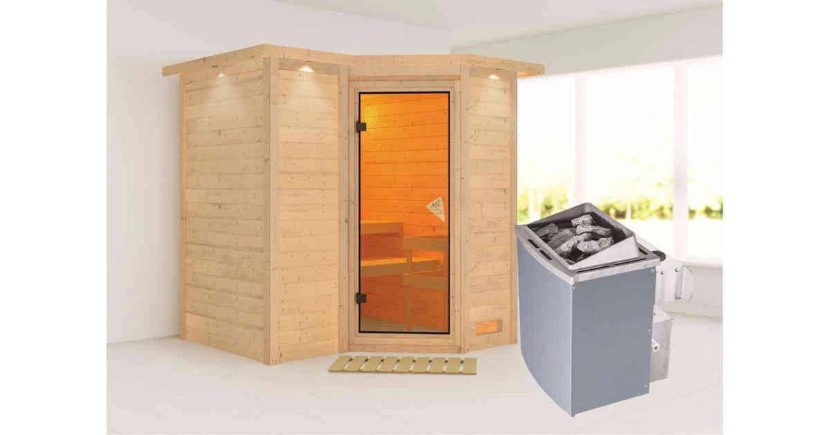 Karibu Sauna Sahib 1 Mit Dachkranz + 9kW Saunaofen Mit Integr. Steuerung – Bild 9