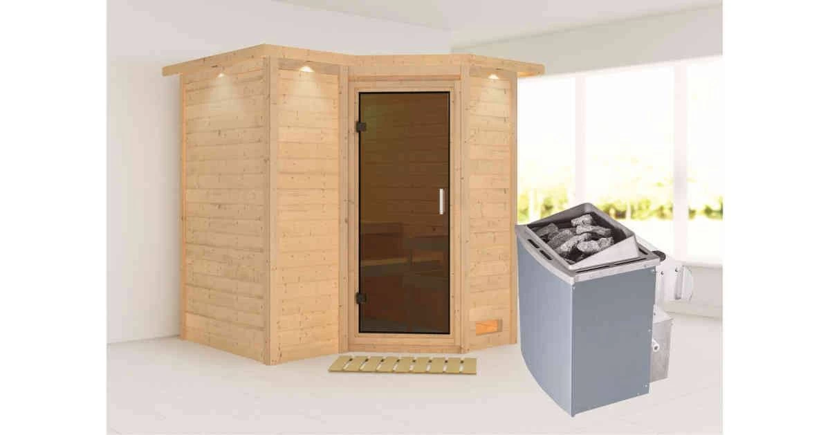 Karibu Sauna Sahib 1 Mit Dachkranz + 9kW Saunaofen Mit Integr. Steuerung – Bild 8