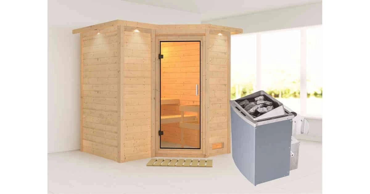 Karibu Sauna Sahib 1 Mit Dachkranz + 9kW Saunaofen Mit Integr. Steuerung – Bild 2