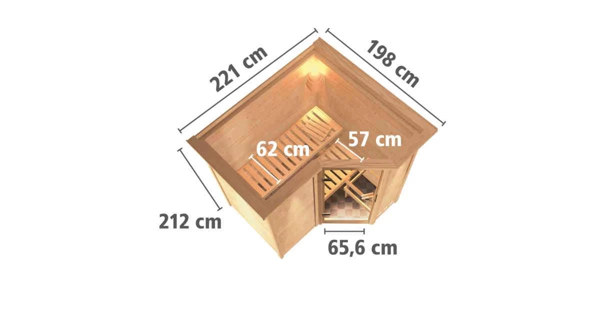 Karibu Sauna Sahib 1 Mit Dachkranz + 9kW Saunaofen Mit Integr. Steuerung – Bild 7