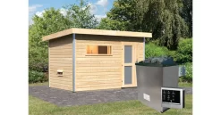 Karibu Sauna Skrollan 1 Naturbelassen + 9 KW Saunaofen Mit Ext. Steuerung Easy
