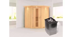 Karibu Sauna Taurin Mit Dachkranz + 9kW Saunaofen Mit Integr. Steuerung